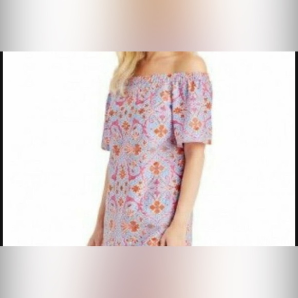 Like new! J. McLaughlin Marina Cotton Silk Off Shoulder Dress M - Picture 2 of 8